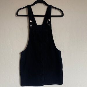 Forever 21 Black Corduroy Overall Skirt Button Pocket Short Size S
